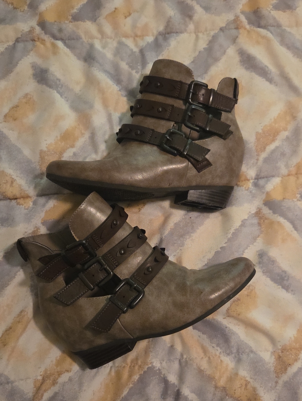 Sonoma Olive Gray Triple Buckle Ankle Boots